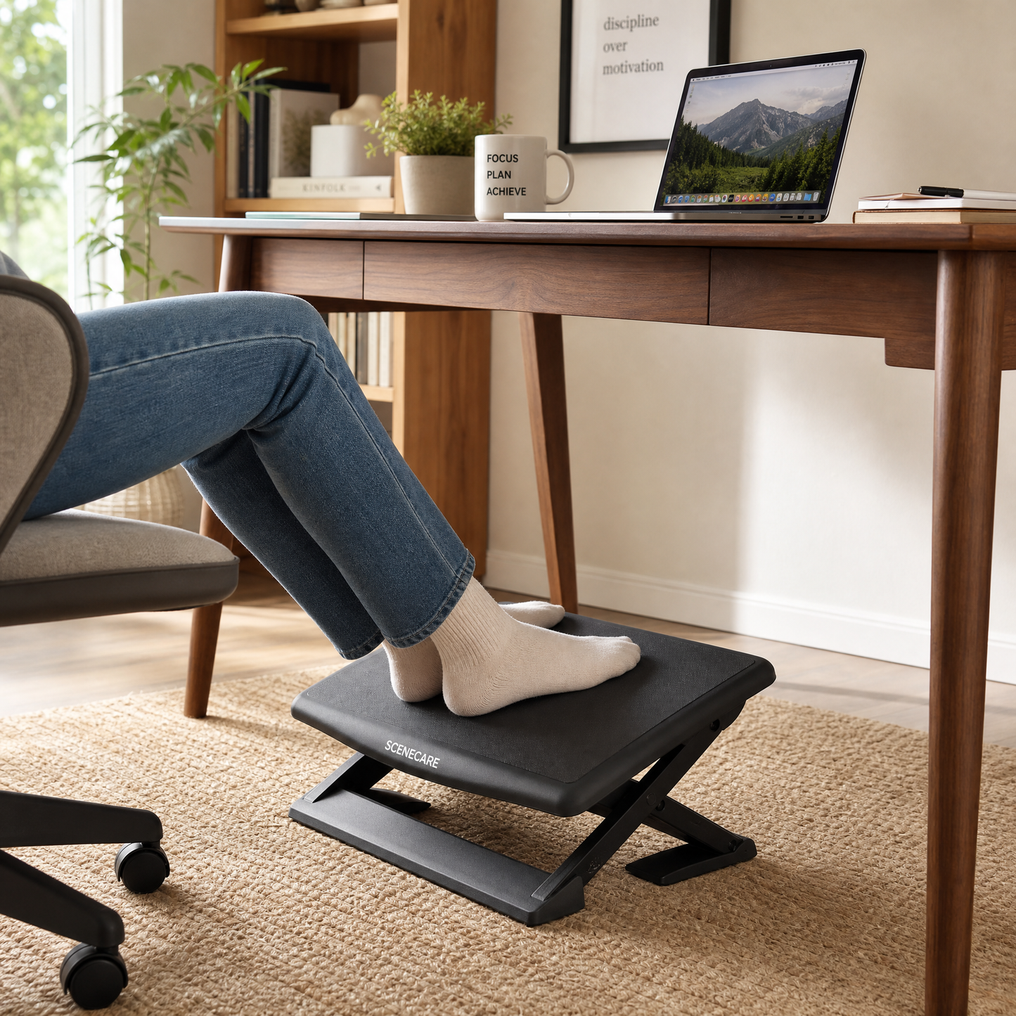 SCENECARE Ergonomic Memory Foam Under-Desk Footrest for Comfort