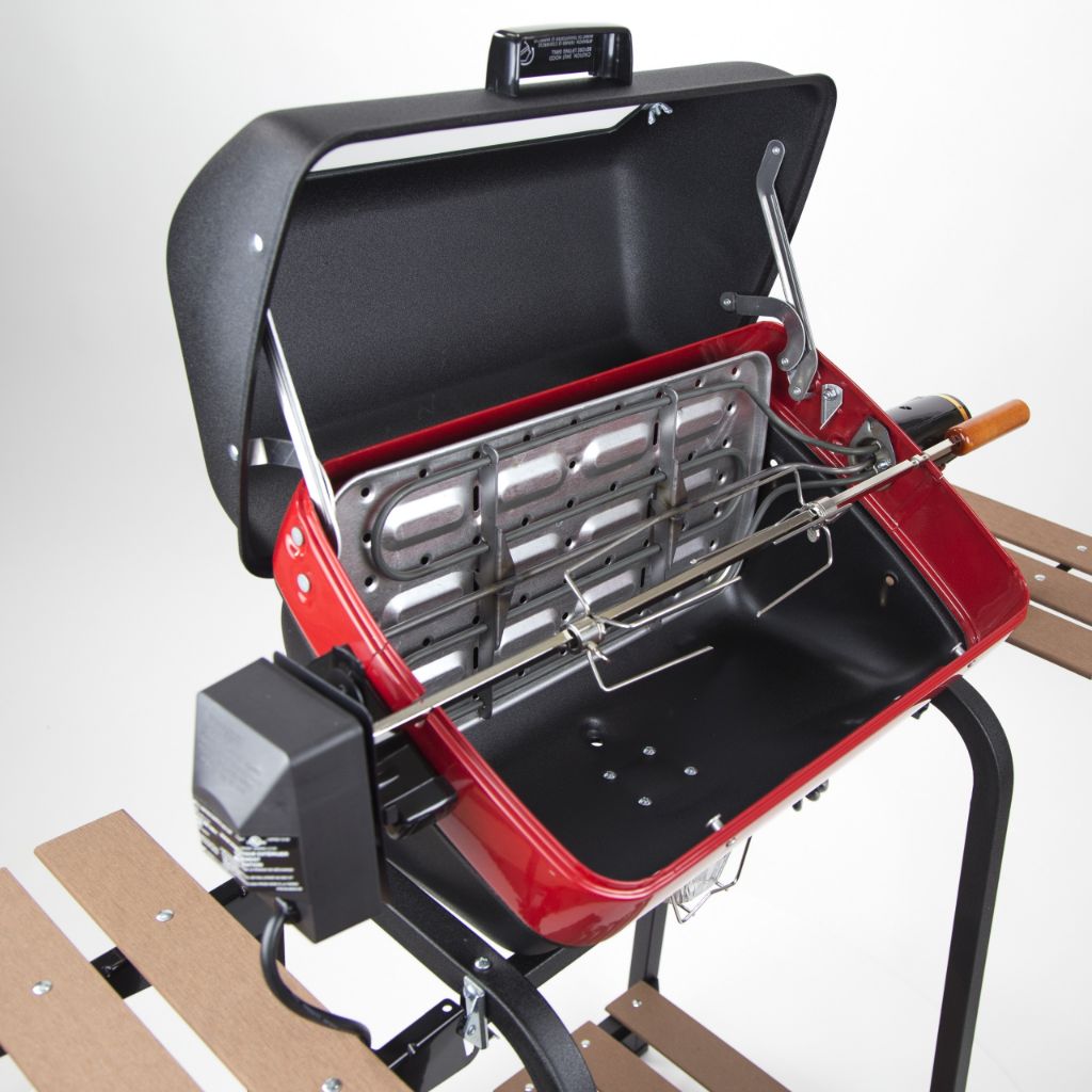 Americana 21" Electric Cart Grill with Two Folding, Composite-Wood Side Tables, Shelf and Rotisserie