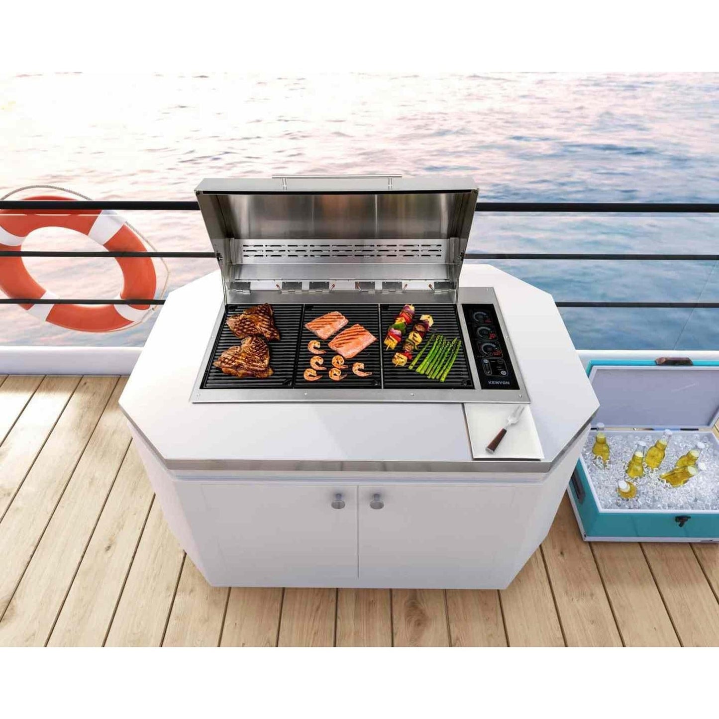 Kenyon Big American 41" 208V 3-Burner Two-Lid Built-In Electric Grill With IntelliKEN Touch Control And Mounting Holes