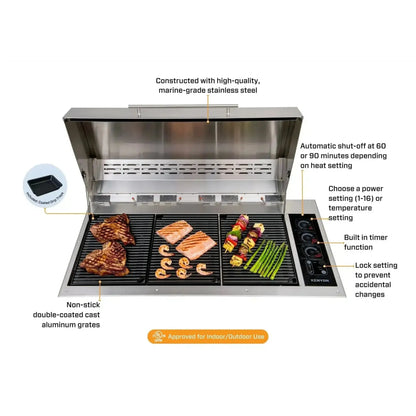 Kenyon Big American 41" 240V 3-Burner Two-Lid Built-In Electric Grill With IntelliKEN Touch Control And Mounting Holes