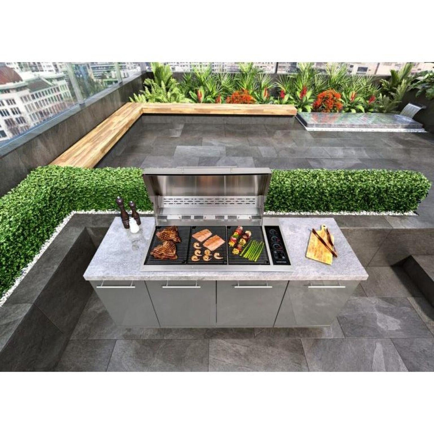 Kenyon Big American 41" 240V 3-Burner Two-Lid Built-In Electric Grill With IntelliKEN Touch Control
