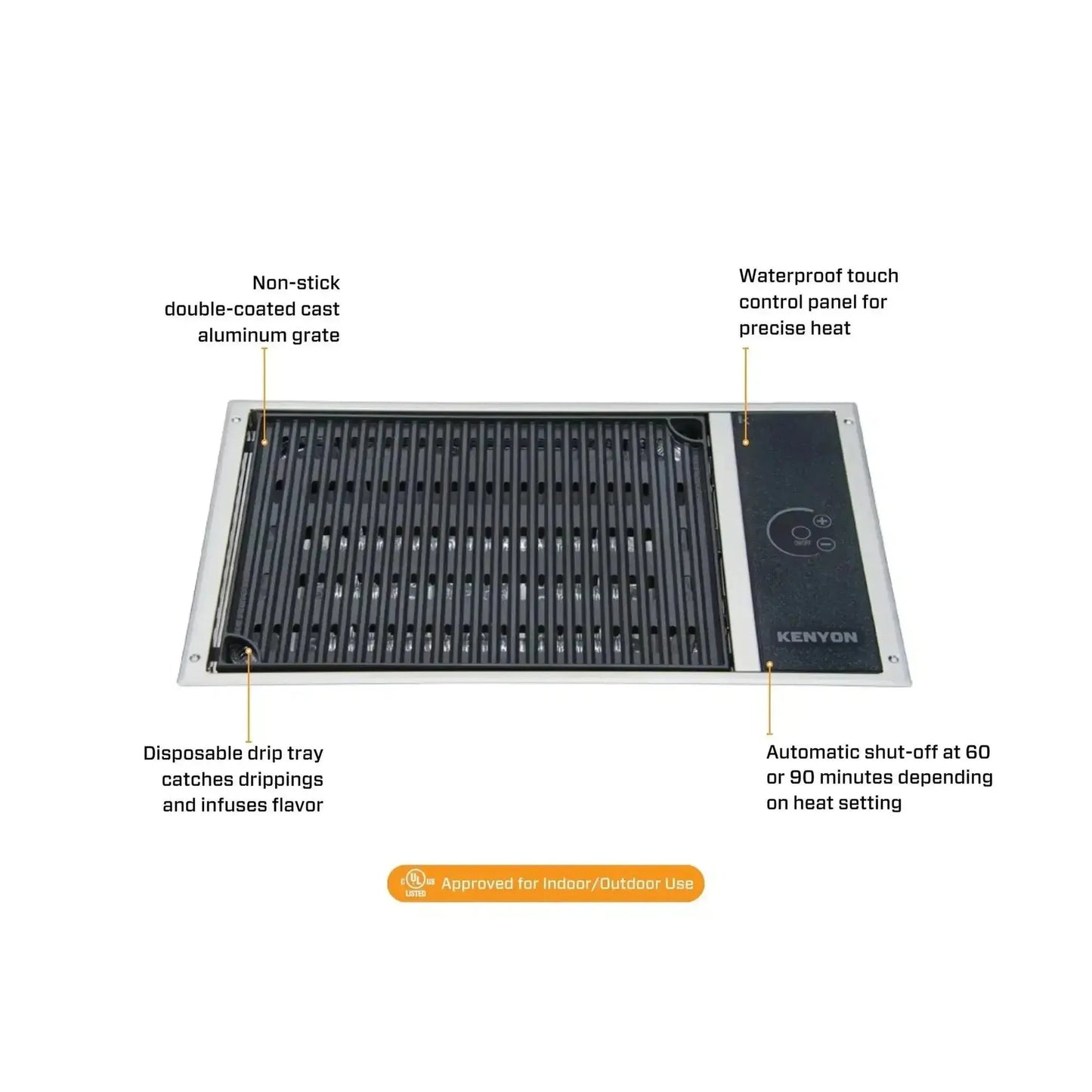Kenyon Frontier 21" 1-Burner Built-In 240V No Lid Electric Grill With Pigtail Hardwire Portrait Plug