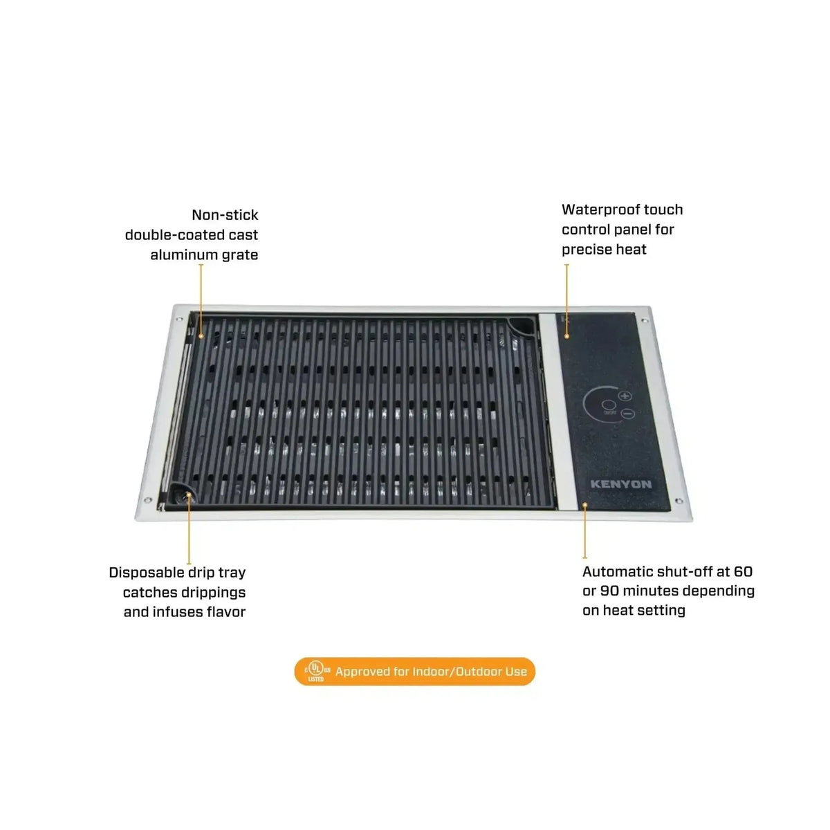 Kenyon Frontier 21" 1-Burner Built-In 240V No Lid Electric Grill With Pigtail Hardwire Portrait Plug