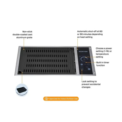 Kenyon Frontier 21" 1-Burner Built-In 120V No Lid Electric Grill With IntelliKEN Touch Control