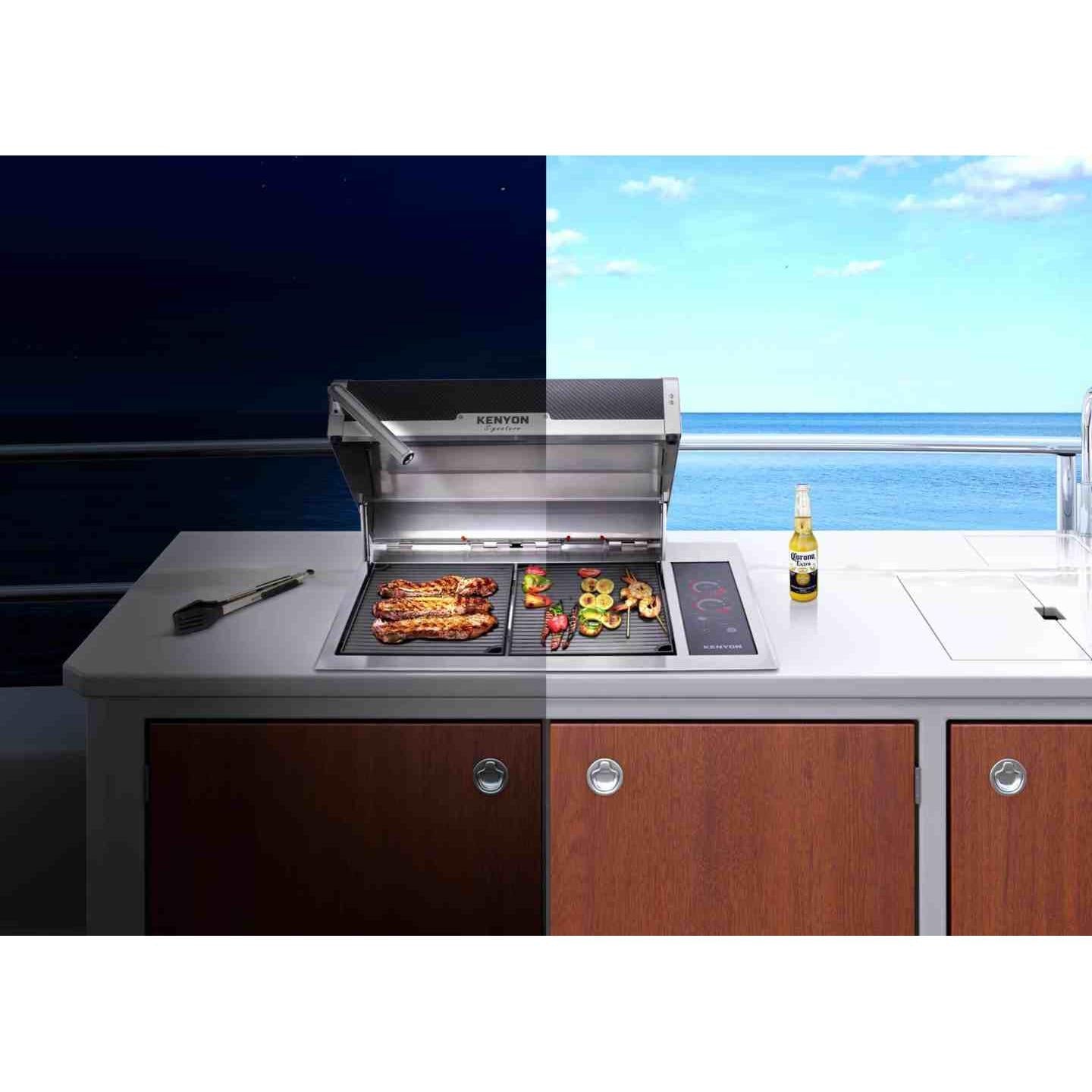 Kenyon Signature 30" 2-Burner Built-In 240V Electric Grill With IntelliKEN Touch Control And White Carbon Fiber Lid With Fixed Handle And Mounting Holes