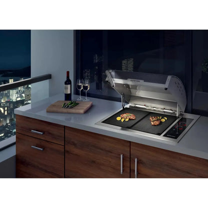 Kenyon Signature 30" 2-Burner Built-In 240V Electric Grill With IntelliKEN Touch Control And White Carbon Fiber Lid With Fixed Handle And Mounting Holes