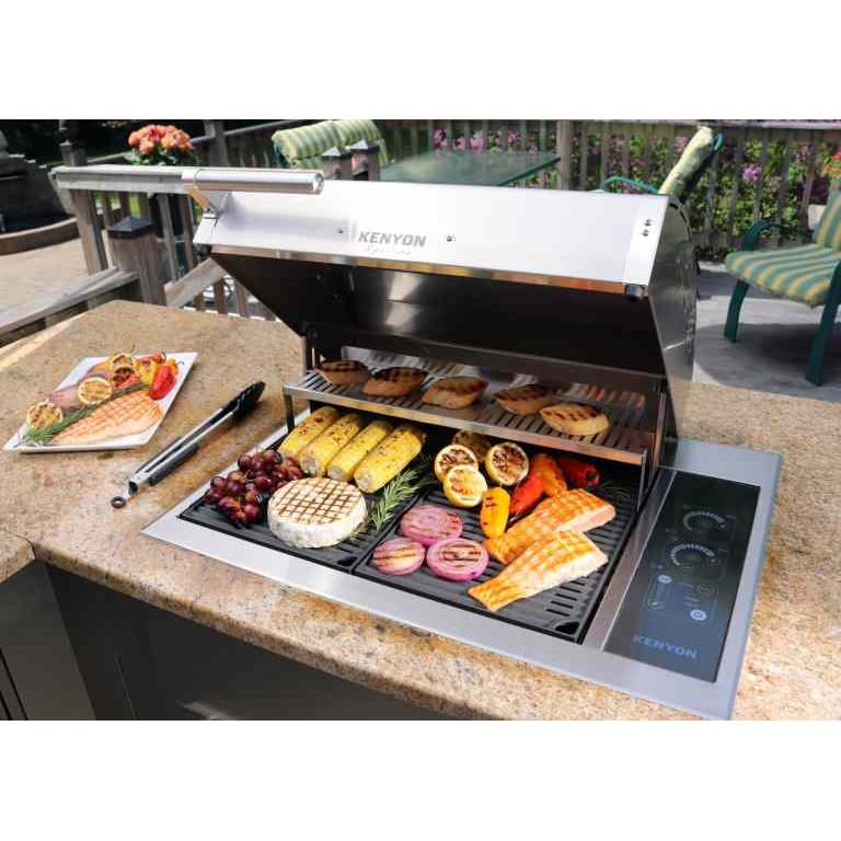 Kenyon Signature 30" 2-Burner Built-In 240V Electric Grill With IntelliKEN Touch Control And Black Carbon Fiber Lid With Fixed Handle And Mounting Holes