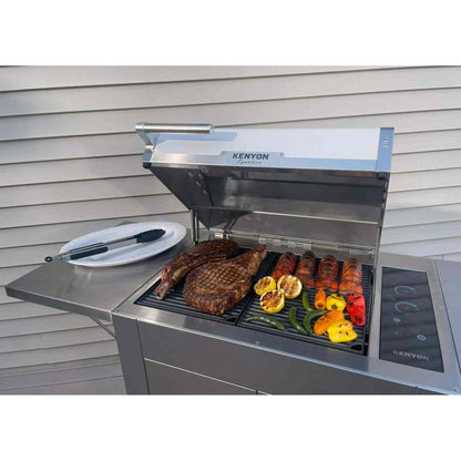 Kenyon Signature 60" 2-Burner Freestanding 240V Electric Grill With IntelliKEN Touch Control And White Carbon Fiber Lid With Lighted Handle