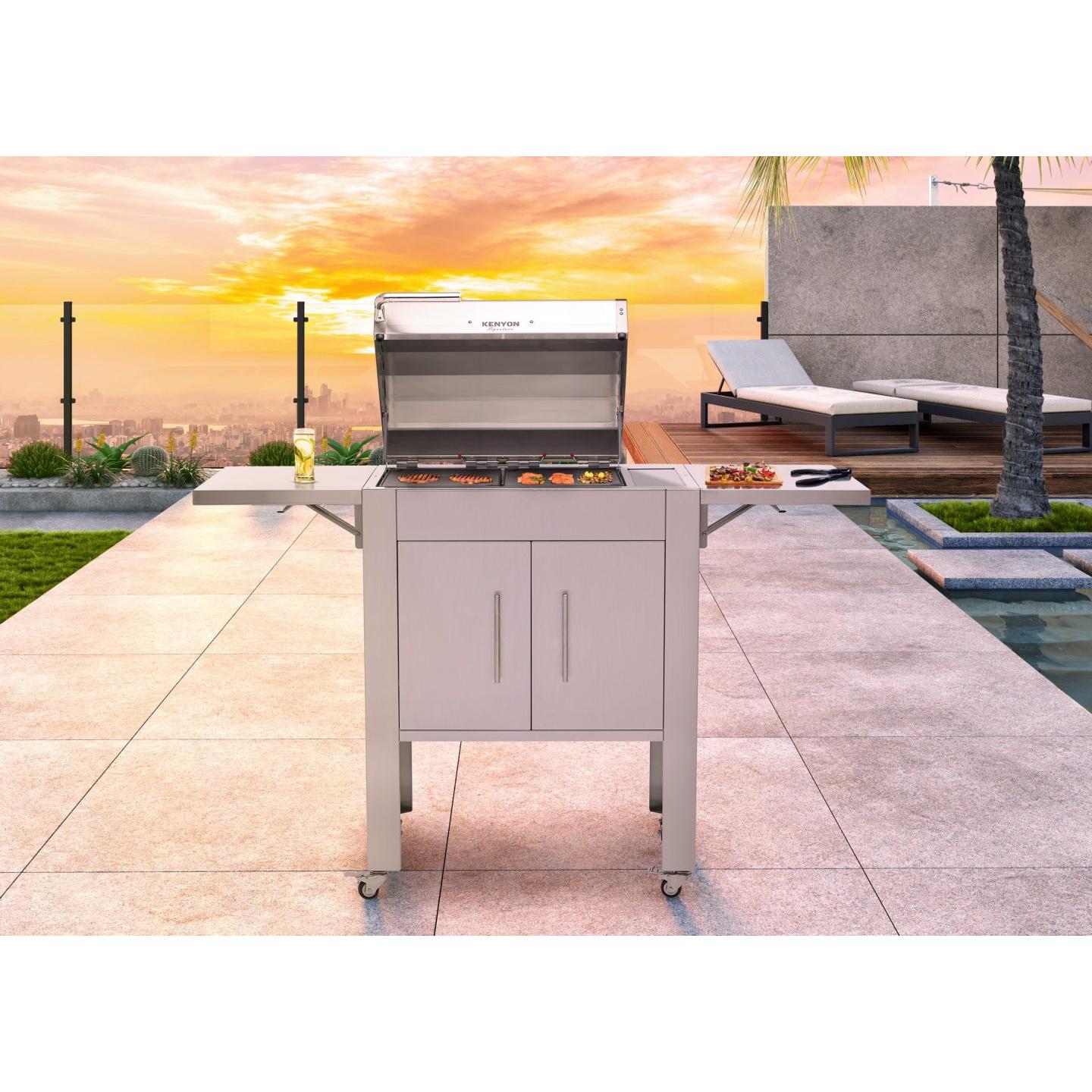 Kenyon Signature 60" 2-Burner Freestanding 240V Electric Grill With IntelliKEN Touch Control And White Carbon Fiber Lid With Lighted Handle