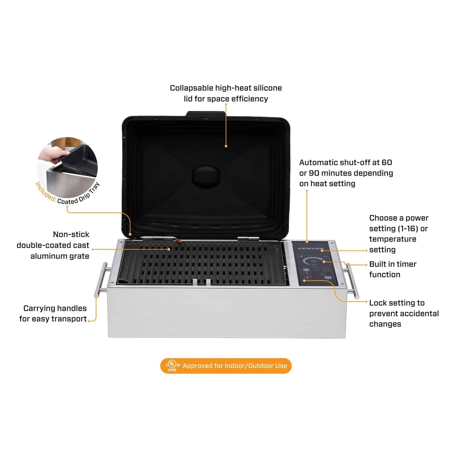 Kenyon SilKEN 21" 120V 1-Burner Portable Electric Grill With IntelliKEN Touch Control