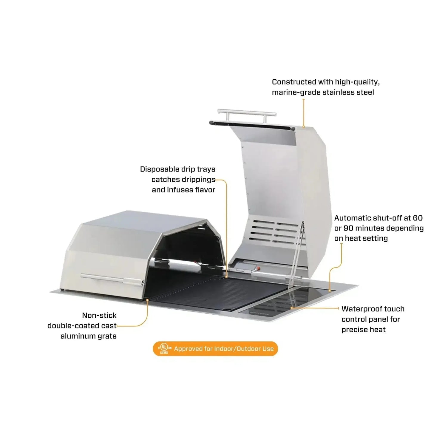Kenyon Texan 2-Burner 240V Split-Lid Touch Control Electric Grill With Stand