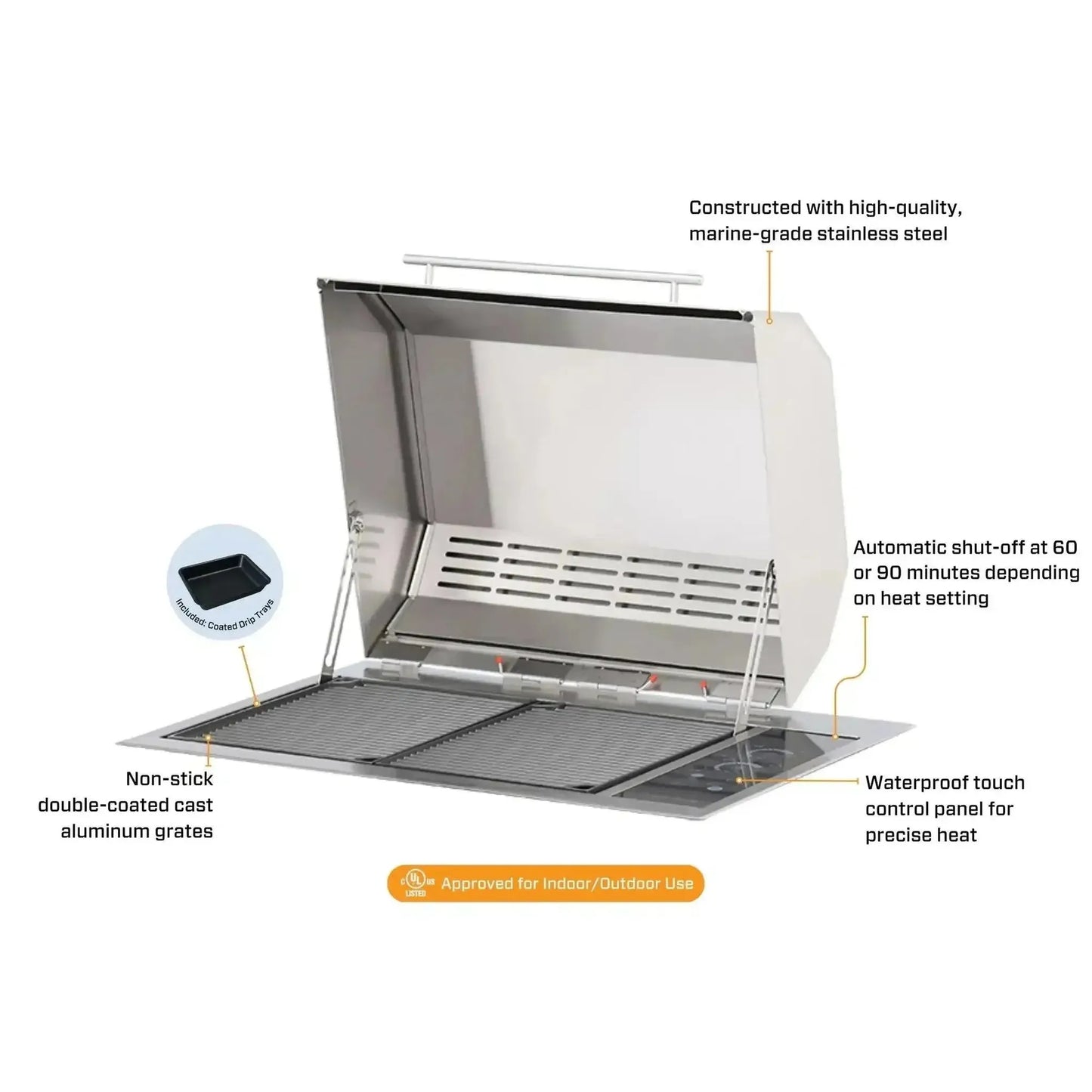 Kenyon Texan 30" 2-Burner Built-In Single-Lid 240V Electric Grill With IntelliKEN Touch Control And Mounting Holes