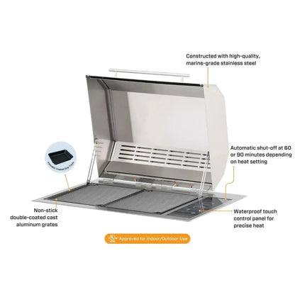 Kenyon Texan 30" 2-Burner Built-In Single-Lid 240V Electric Grill With IntelliKEN Touch Control And Mounting Holes