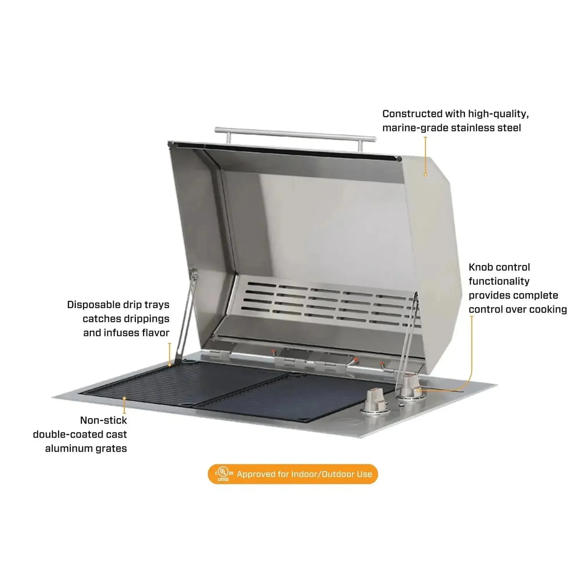 Kenyon Texan 30" 2-Burner Single-Lid Built-In 240V Electric Grill With Knob Control And Mounting Holes