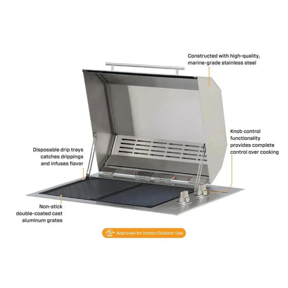 Kenyon Texan 30" 2-Burner Single-Lid Built-In 208V Electric Grill With Knob Control