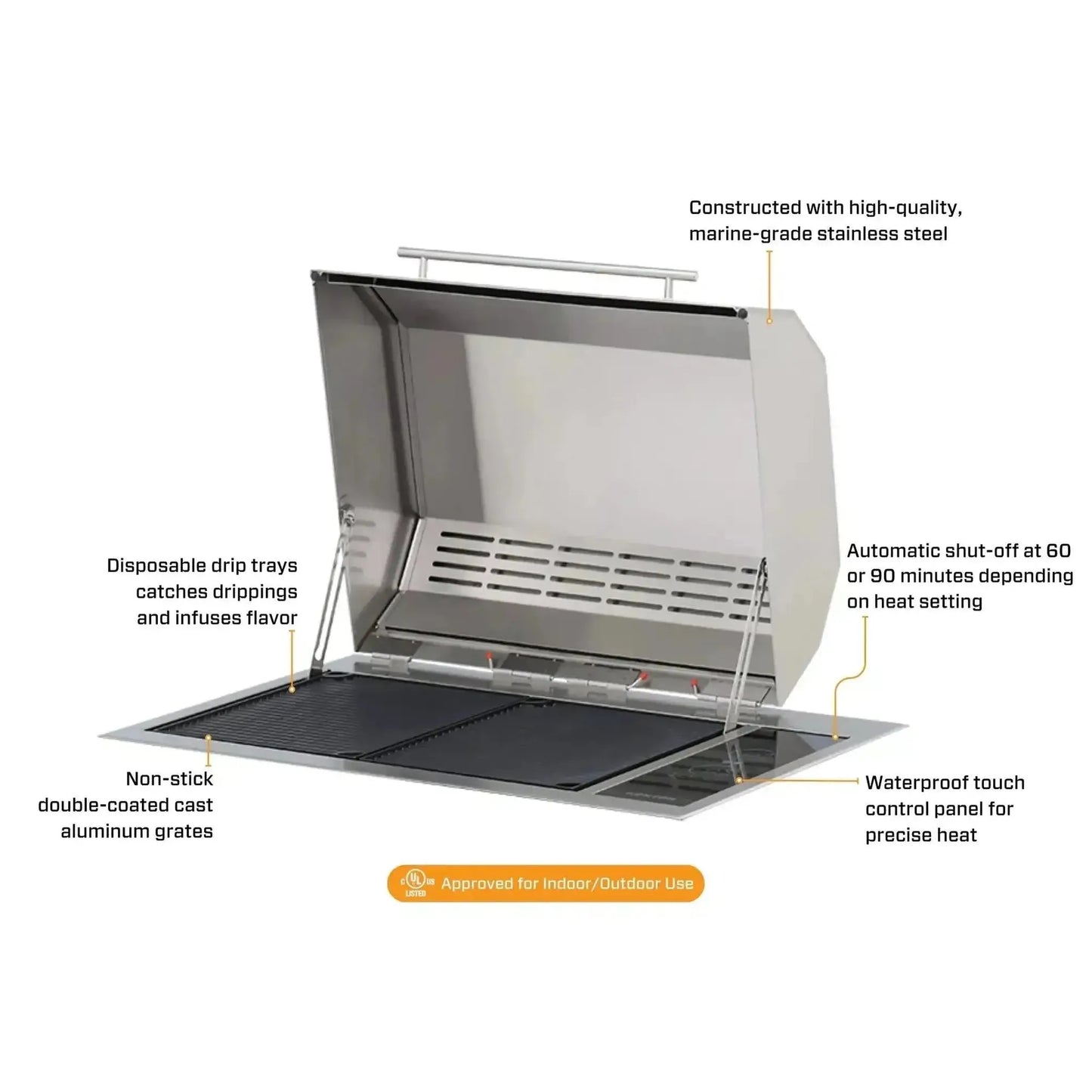 Kenyon Texan 30" 2-Burner Single-Lid Built-In 240V Electric Grill With Touch Control