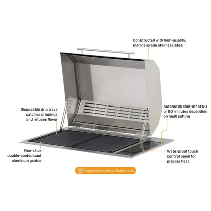 Kenyon Texan 30" 2-Burner Single-Lid Built-In 240V Electric Grill With Touch Control