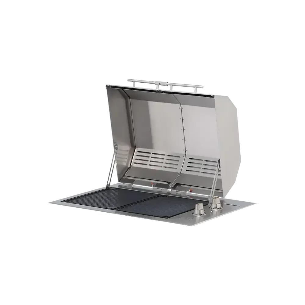 Kenyon Texan 30" 2-Burner Split-Lid Built-In 240V Electric Grill With Knob Control